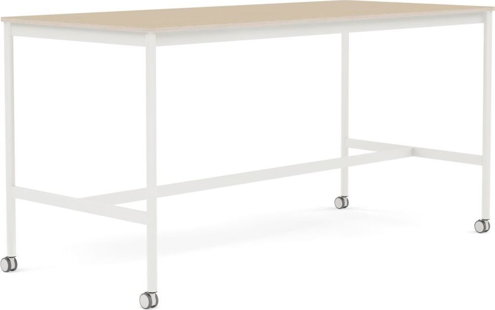 Base Tisch mit Rollen 85 x 190 x 95 cm lackiertes Eichenfurnier weiße Beine