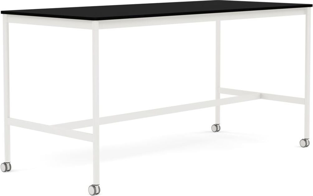 Base Tisch mit Rollen 85 x 190 x 95 cm schwarz laminiertes ABS weiße Beine