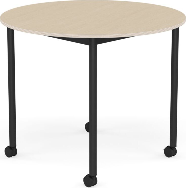 Base Tisch mit Rollen 90 cm rund lackiertes Eichenfurnier schwarze Beine