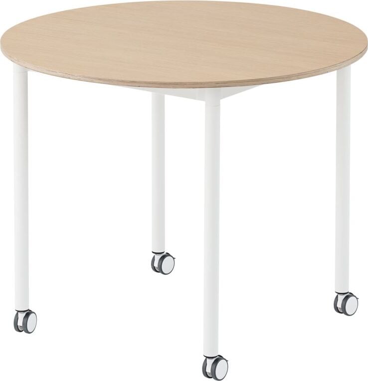 Base Tisch mit Rollen 90 cm rund lackiertes Eichenfurnier weiße Beine