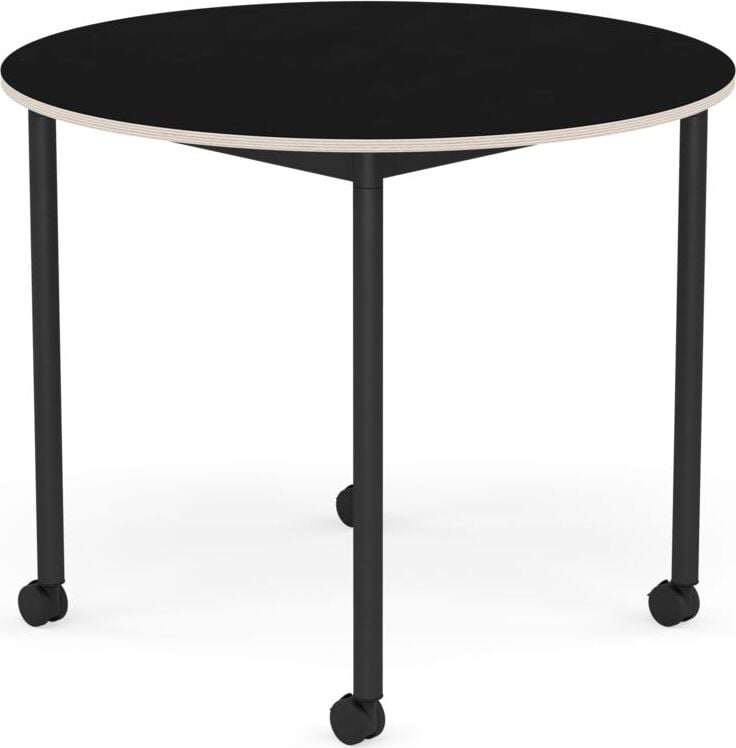 Base Tisch mit Rollen 90 cm rund schwarz laminiert schwarze Beine