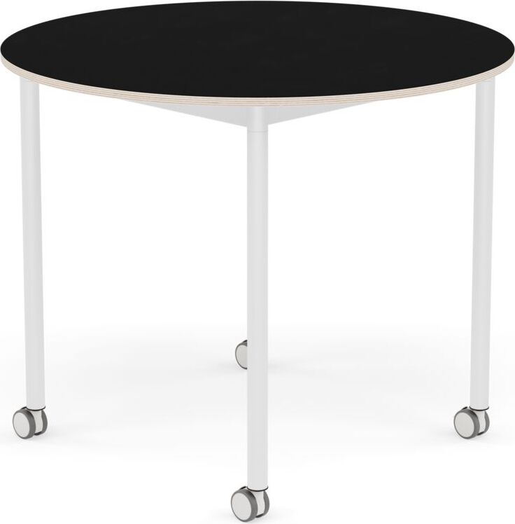 Base Tisch mit Rollen 90 cm rund schwarz laminiert weiße Beine