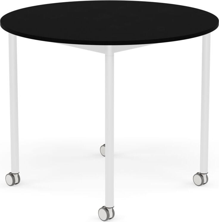 Base Tisch mit Rollen 90 cm rund schwarz laminiertes ABS weiße Beine
