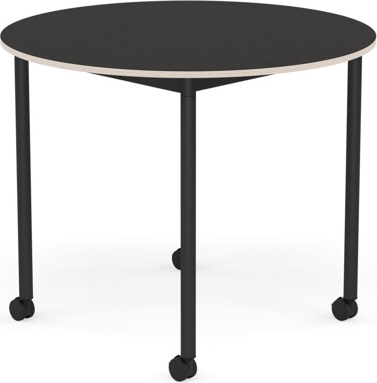 Base Tisch mit Rollen 90 cm rund schwarz Linoleum schwarze Beine
