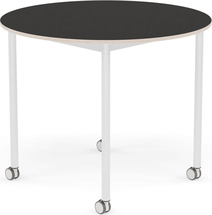 Base Tisch mit Rollen 90 cm rund schwarz Linoleum weiße Beine