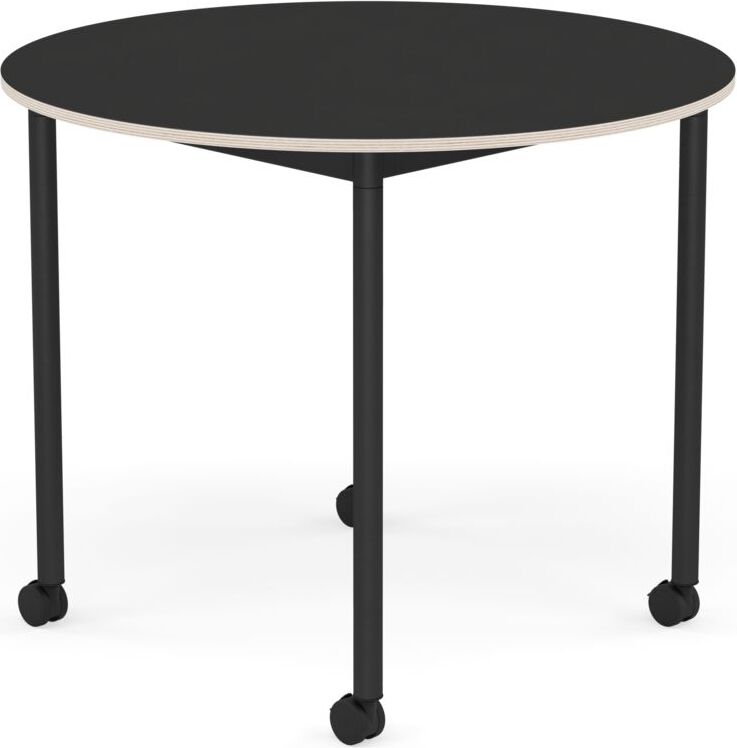 Base Tisch mit Rollen 90 cm rund schwarz Nanolaminat schwarze Beine