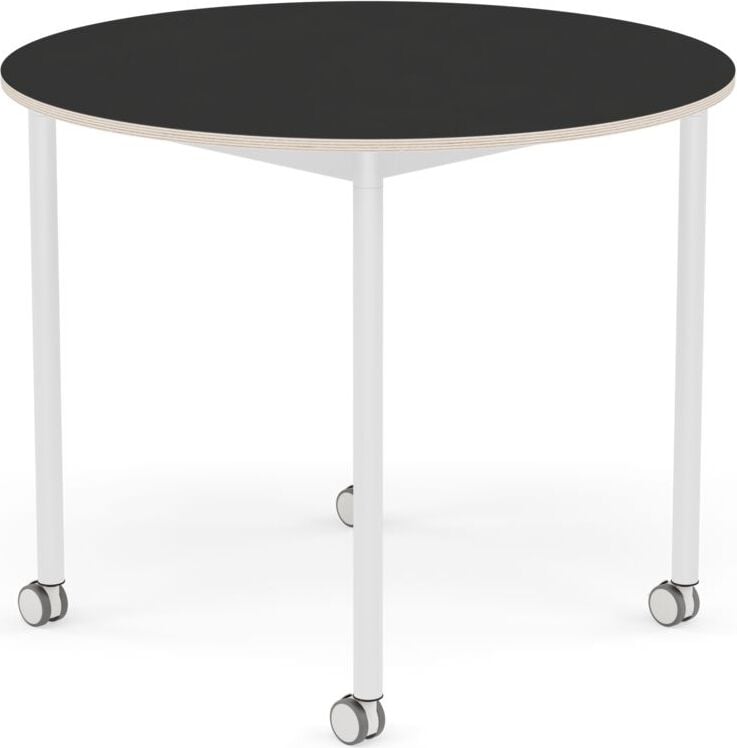 Base Tisch mit Rollen 90 cm rund schwarz Nanolaminat weiße Beine
