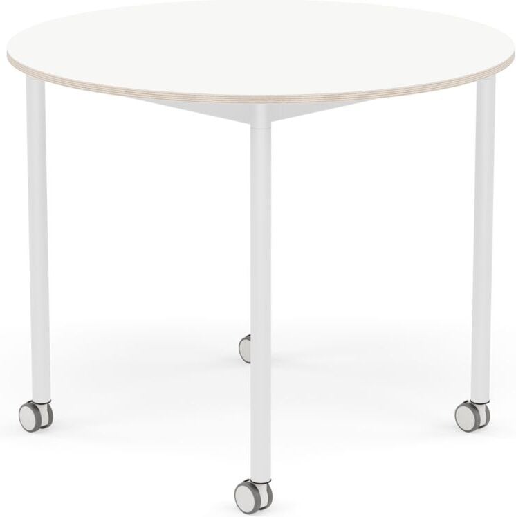 Base Tisch mit Rollen 90 cm rund weiß laminiert weiße Beine