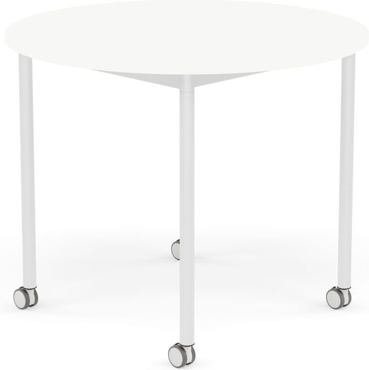 Base Tisch mit Rollen 90 cm rund weiß laminiertes ABS weiße Beine
