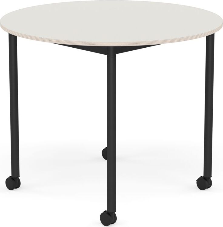 Base Tisch mit Rollen 90 cm rund weiß Nanolaminat schwarze Beine