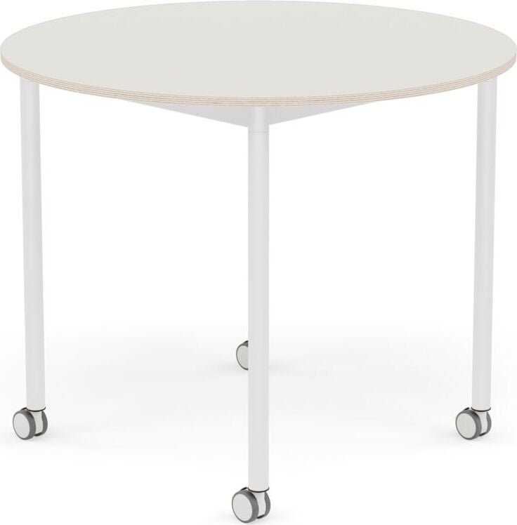 Base Tisch mit Rollen 90 cm rund weiß Nanolaminat weiße Beine