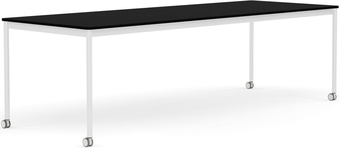 Base Tisch mit Rollen 90 x 250 cm schwarz laminiertes ABS weiße Beine