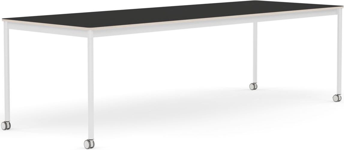 Base Tisch mit Rollen 90 x 250 cm schwarz Nanolaminat weiße Beine