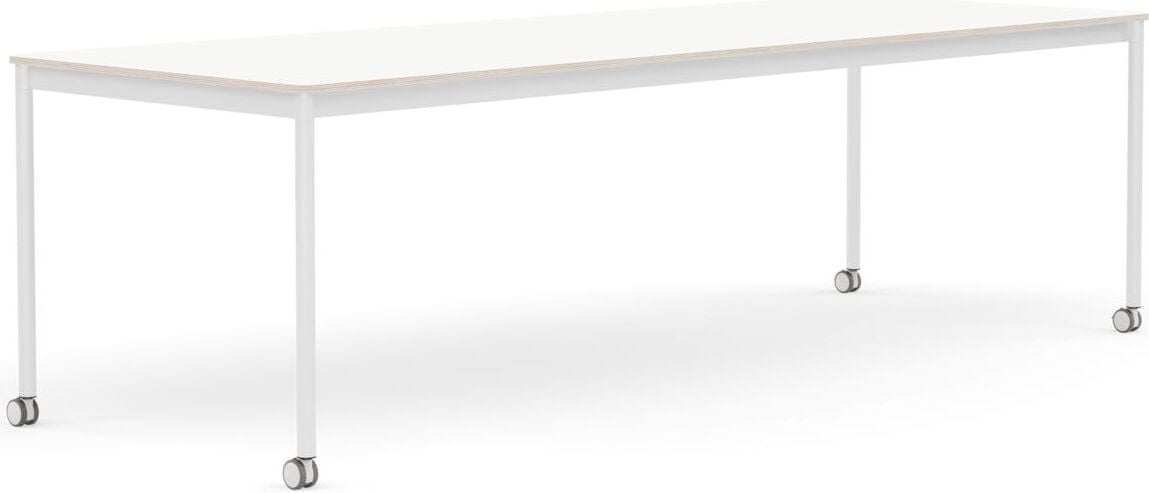Base Tisch mit Rollen 90 x 250 cm weiß laminiert weiße Beine