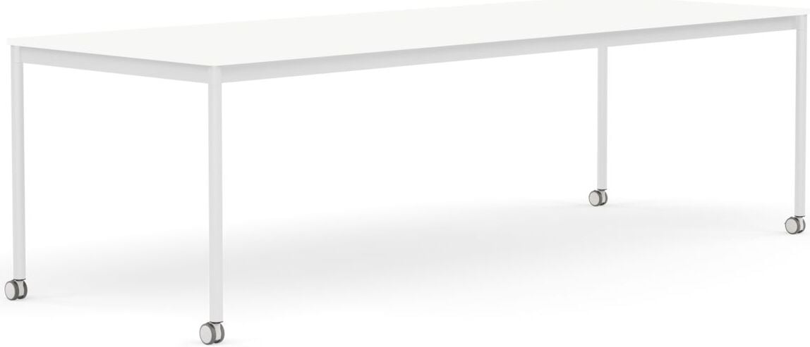 Base Tisch mit Rollen 90 x 250 cm weiß laminiertes ABS weiße Beine