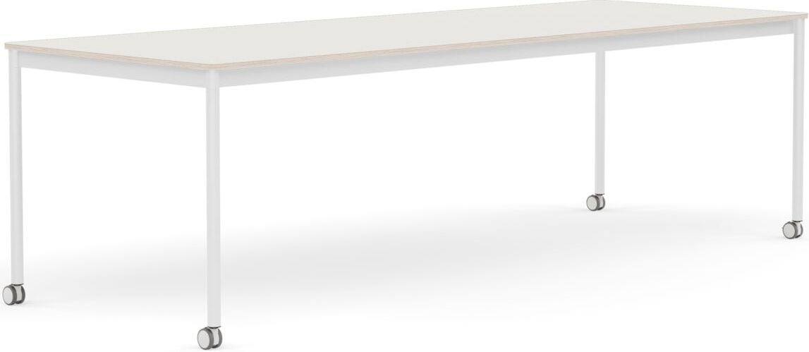 Base Tisch mit Rollen 90 x 250 cm weiß Nanolaminat weiße Beine