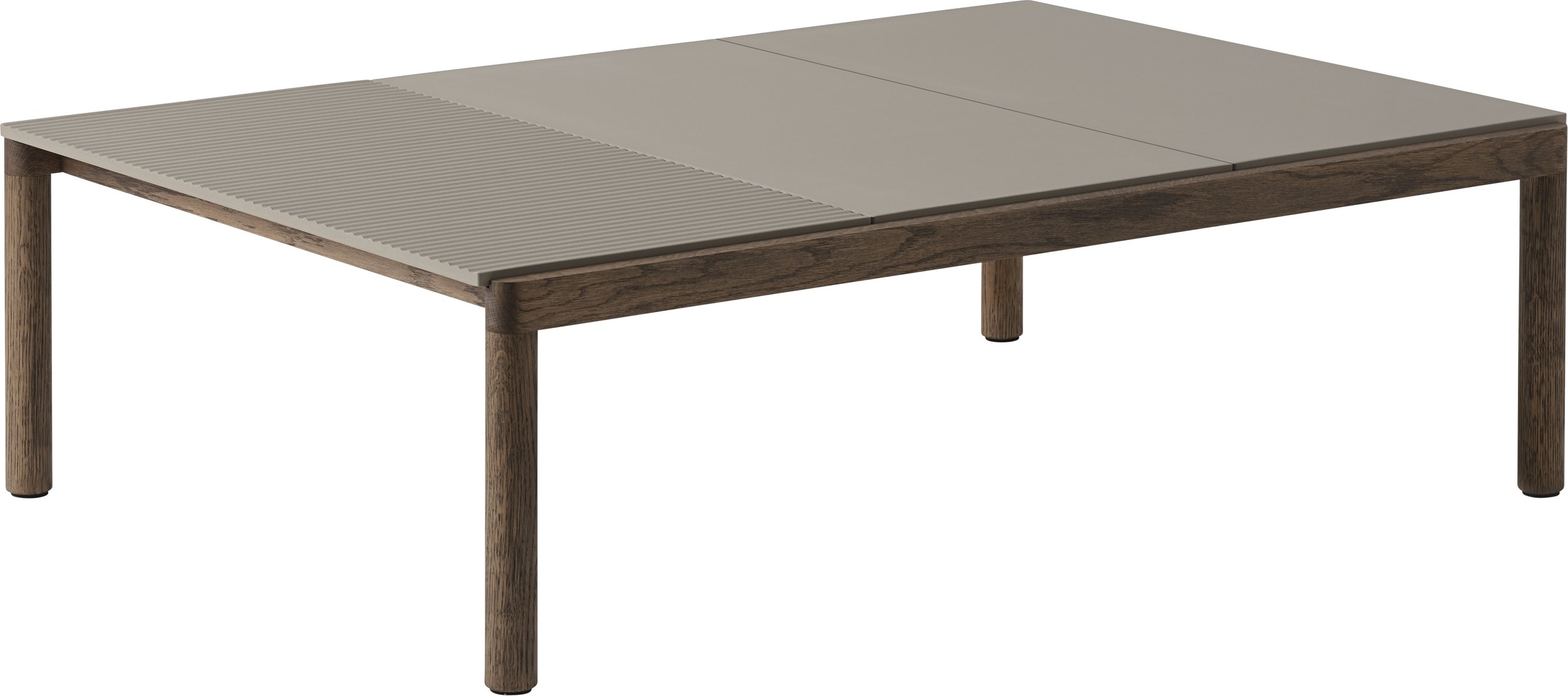 Couple Kaffeetisch 120 x 84 x 35 cm geriffelt taupe auf dunklen Eichenbeinen