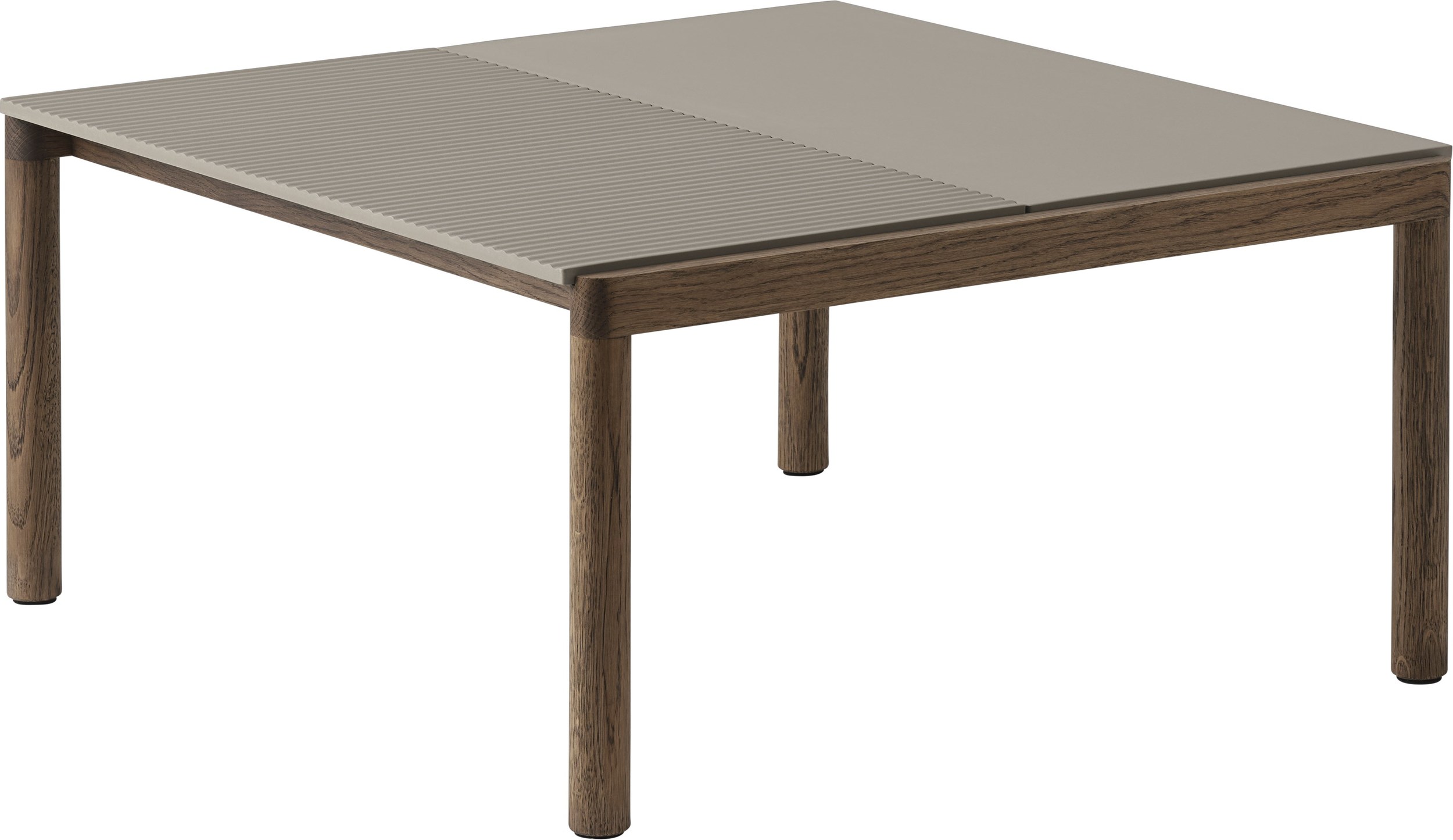 Couple Kaffeetisch 80 x 84 x 40 cm geriffelt taupe auf dunklen Eichenbeinen