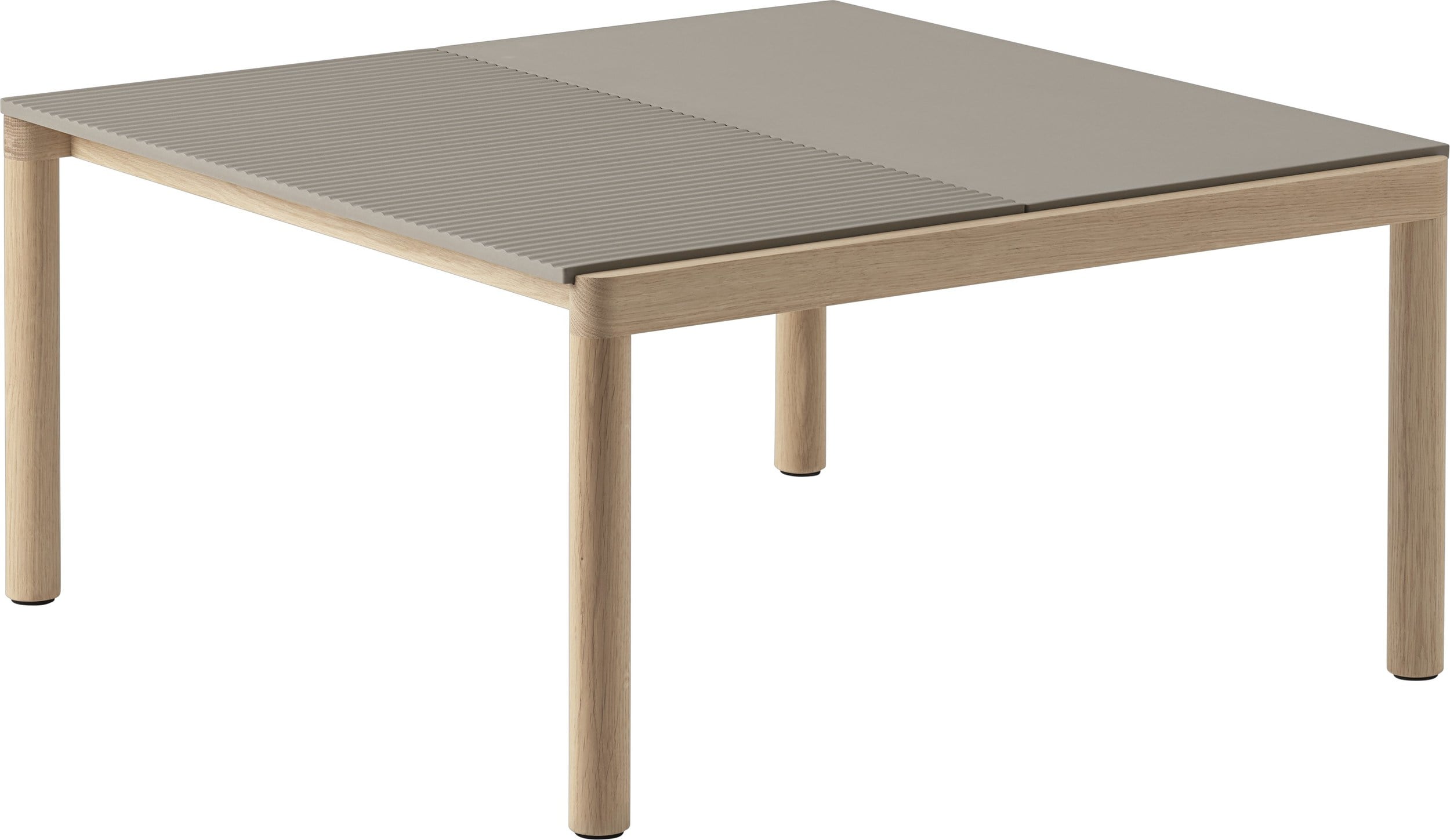 Couple Kaffeetisch 80 x 84 x 40 cm geriffelt taupe auf hellen Eichenbeinen