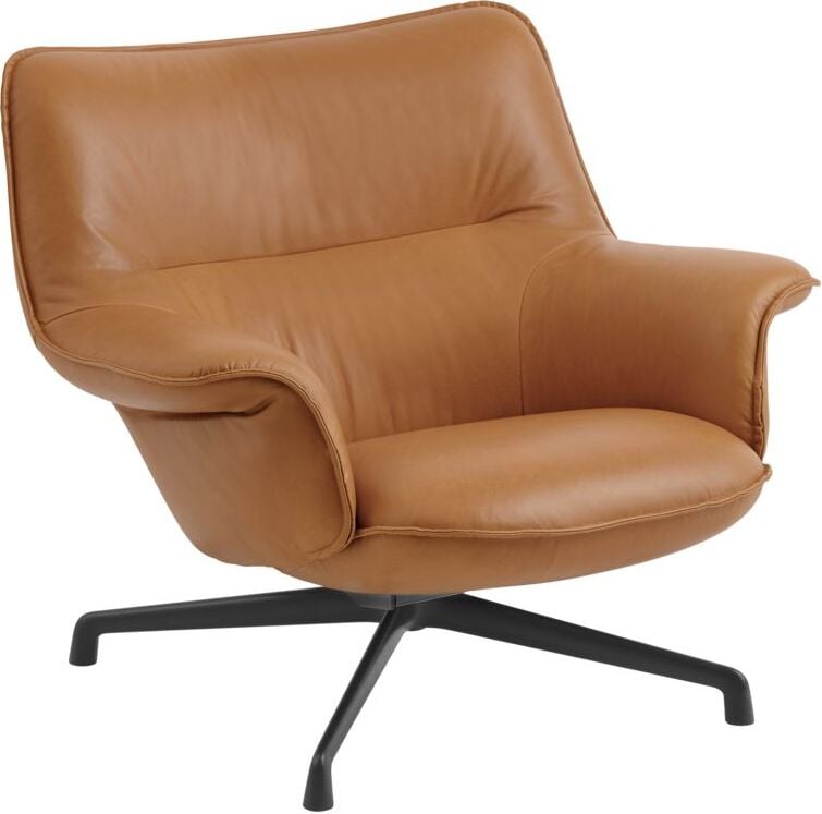 Doze Drehsessel niedrig Cognacbraun Leder mit schwarzen Beinen