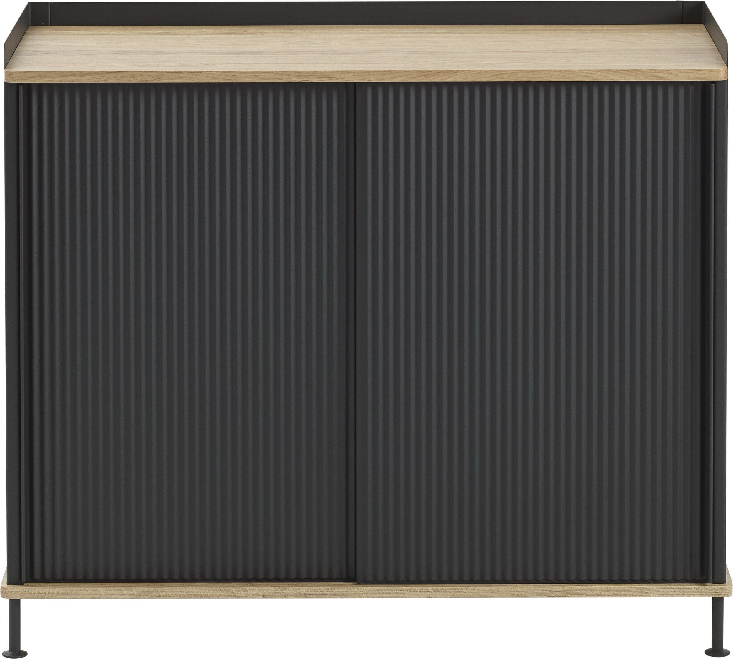 Enfold Schrank 100 cm schwarz mit Tischplatte aus Eiche