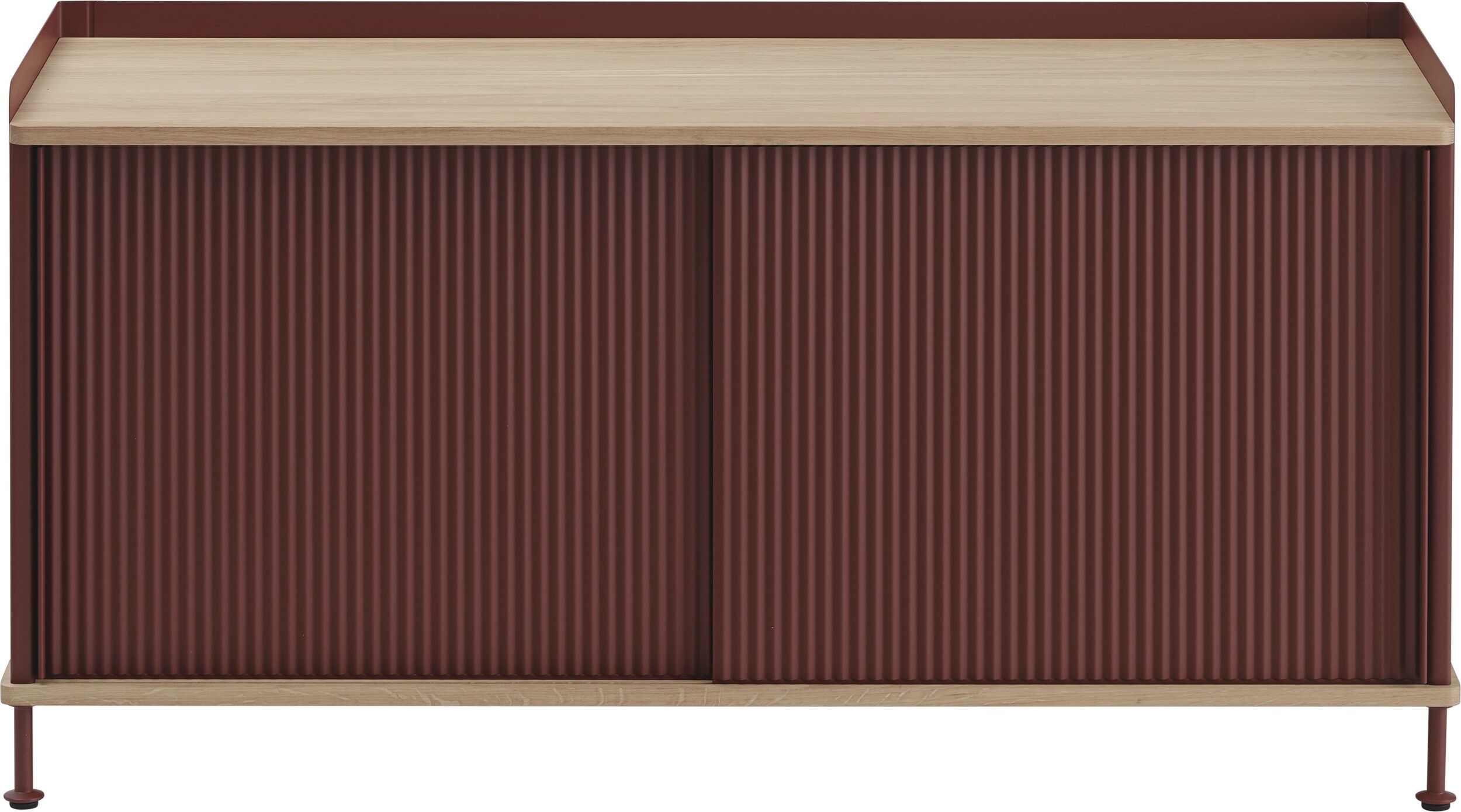 Enfold Schrank 124 cm Bordeauxrot mit Tischplatte aus Eiche