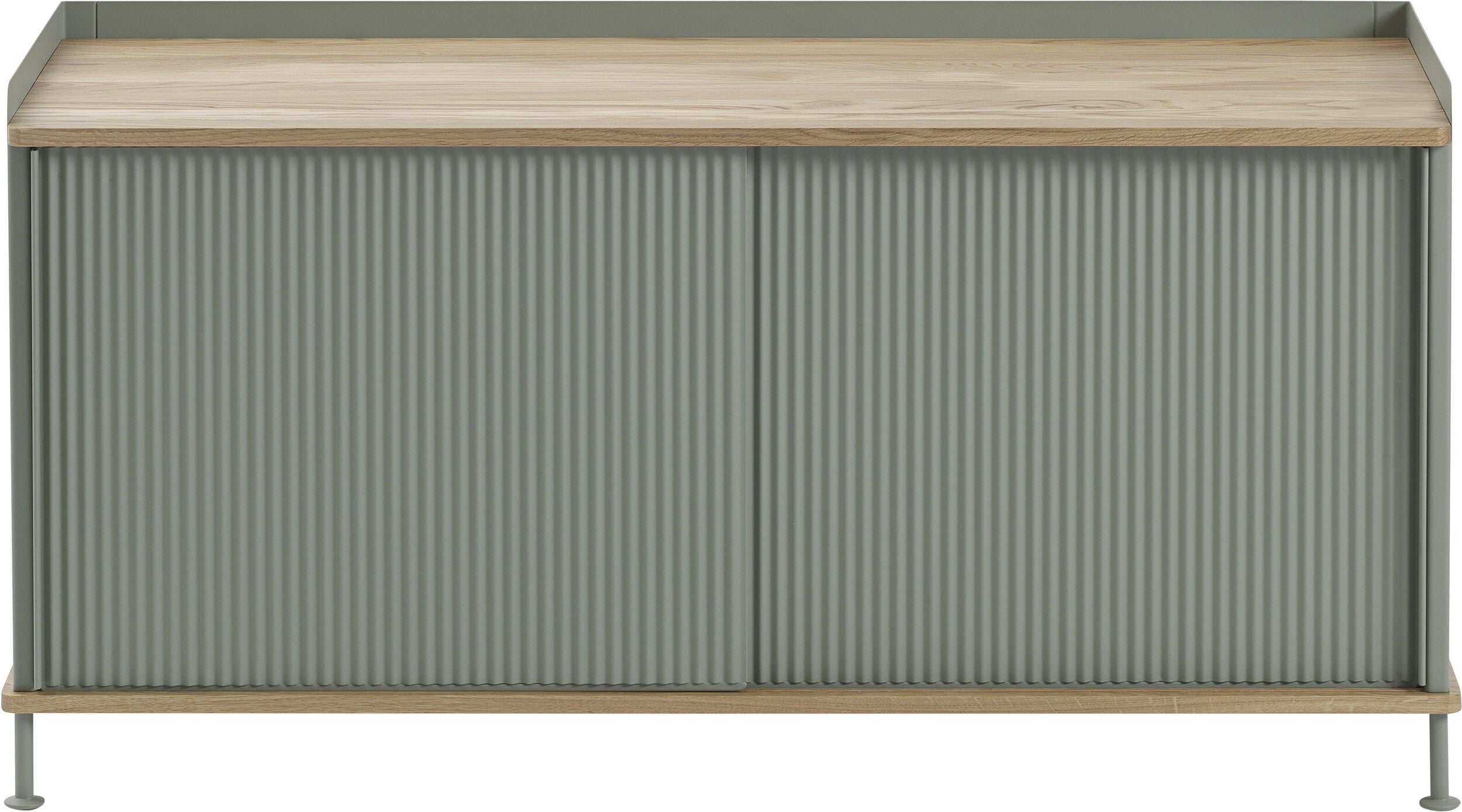 Enfold Schrank 124 cm gedämpftes Grün mit Tischplatte aus Eiche
