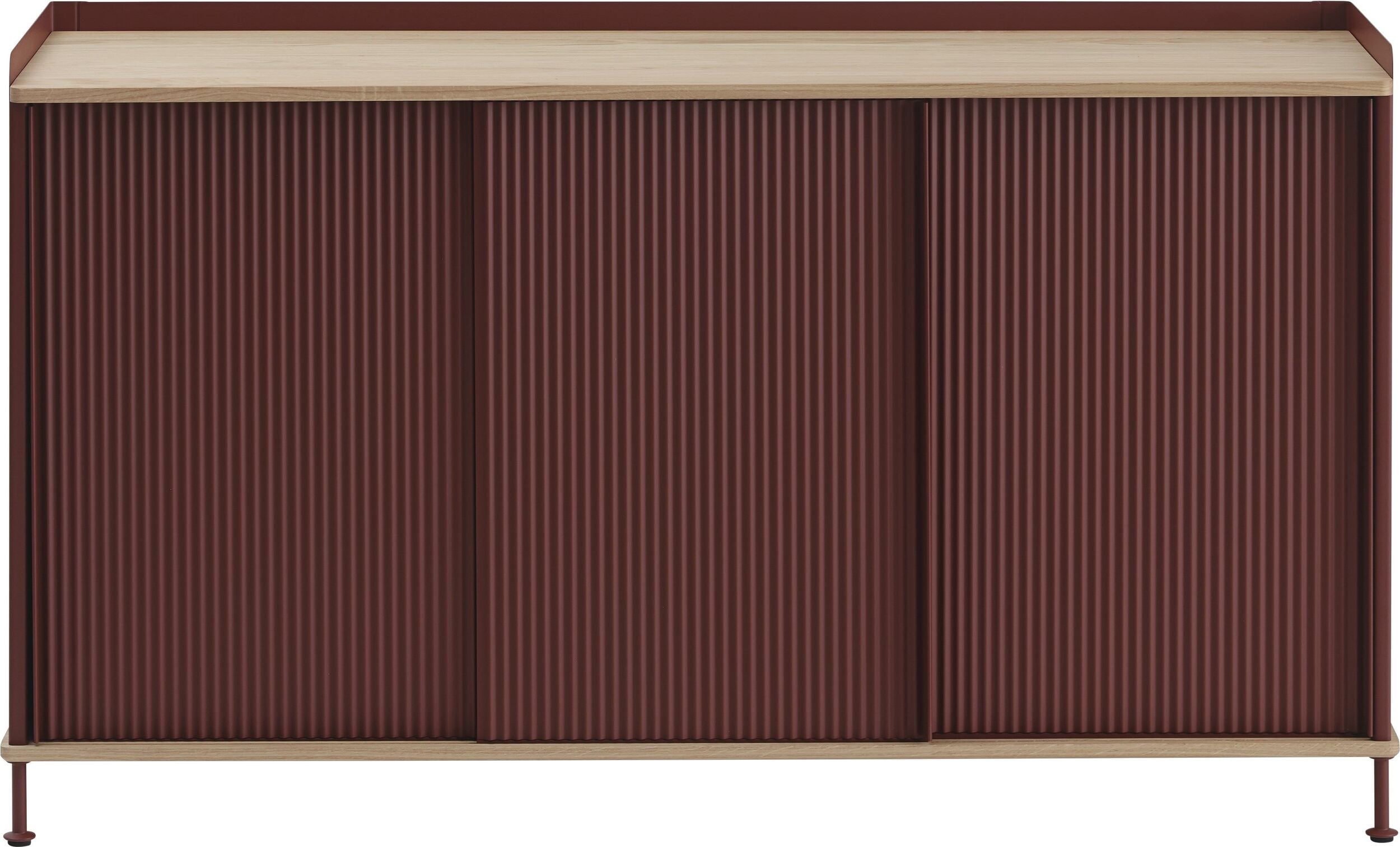 Enfold Schrank 148 cm Bordeauxrot mit Tischplatte aus Eiche