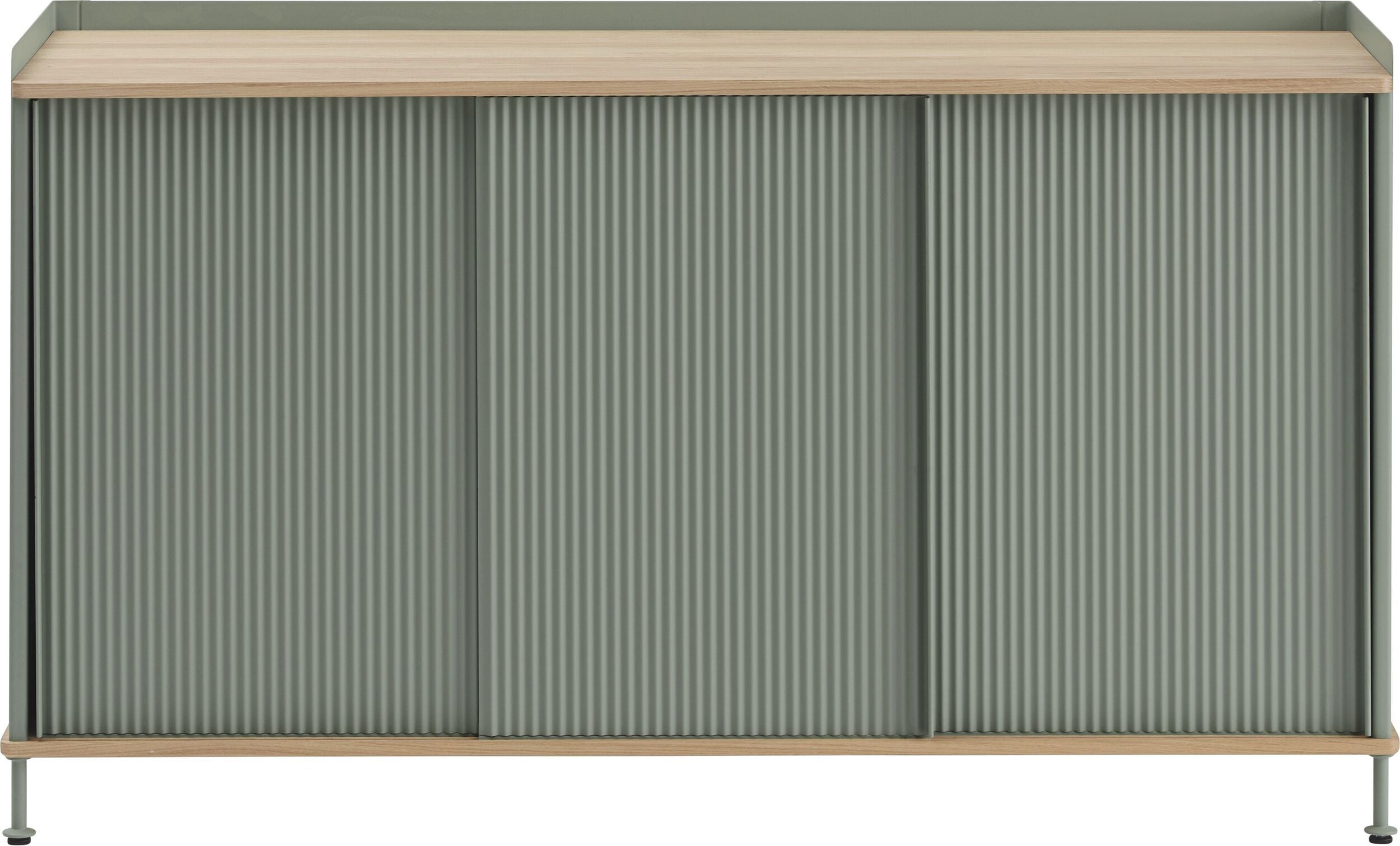 Enfold Schrank 148 cm gedämpftes Grün mit Tischplatte aus Eiche