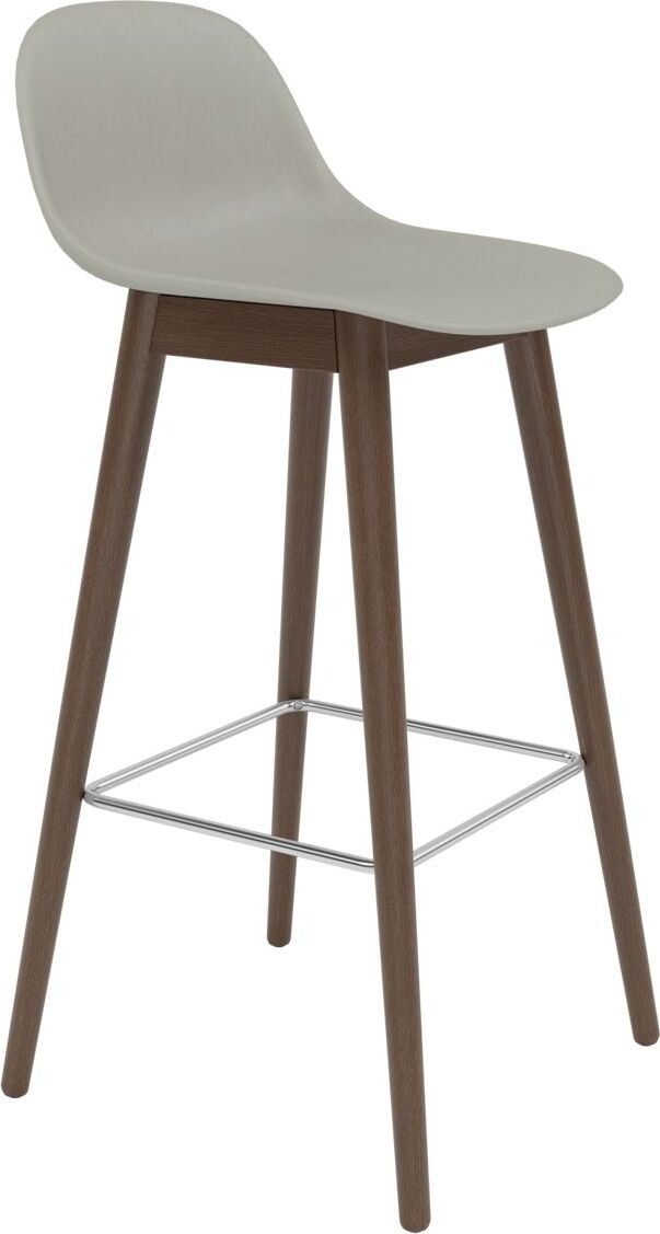 Fiber Barhocker 75 cm grau mit Rückenlehne auf dunklen Holzbeinen