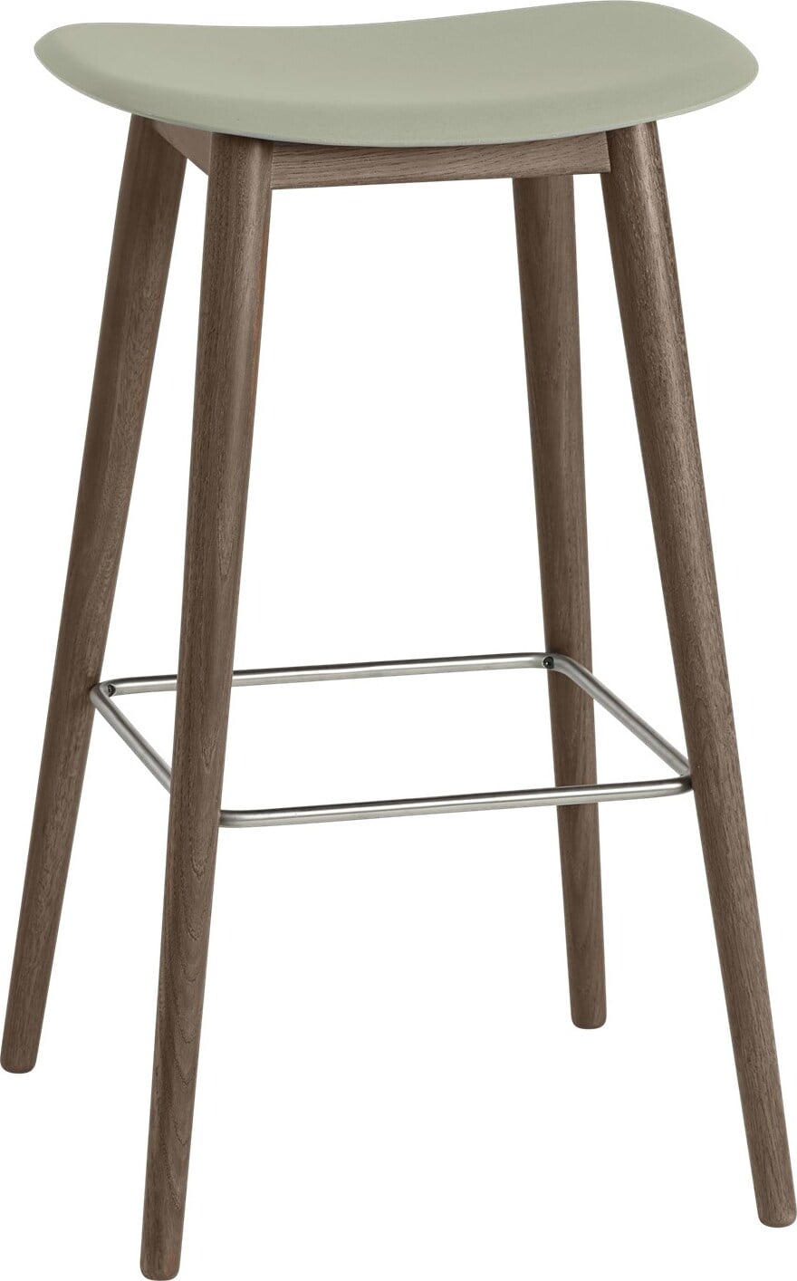 Fiber Barhocker 75 cm graugrün auf dunklen Holzbeinen
