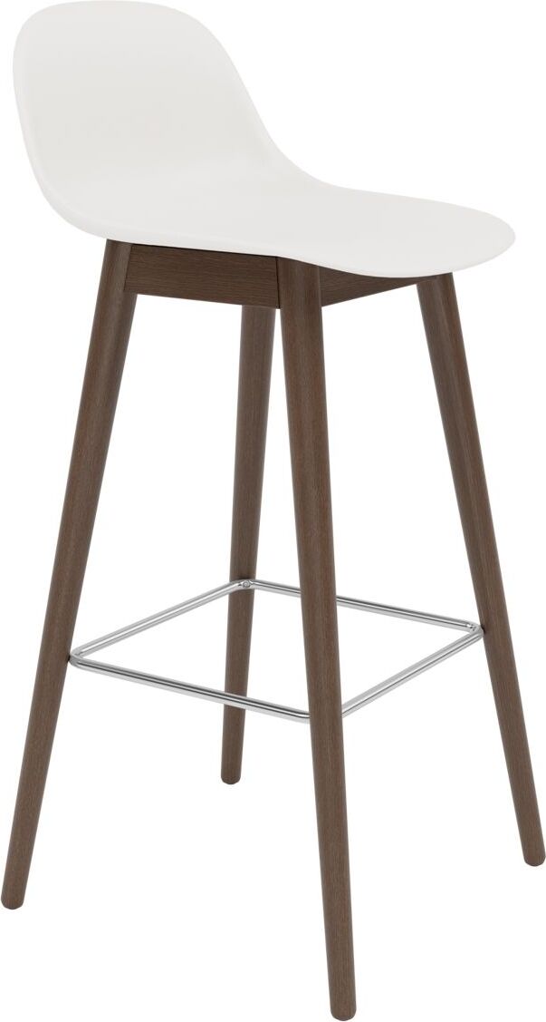 Fiber Barhocker 75 cm weiß mit Rückenlehne auf dunklen Holzbeinen