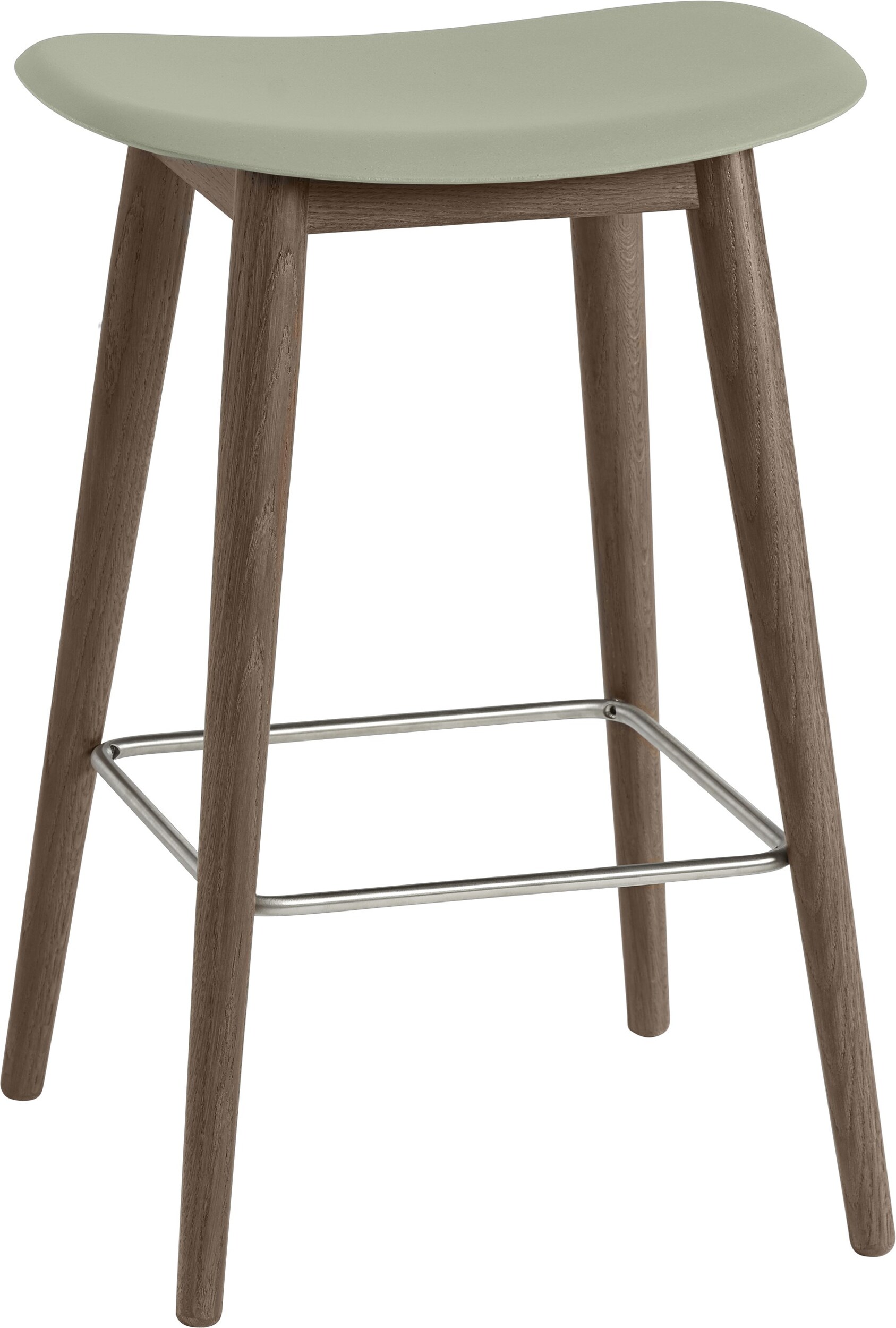 Fiber Hocker 65 cm graugrün auf dunklen Holzbeinen