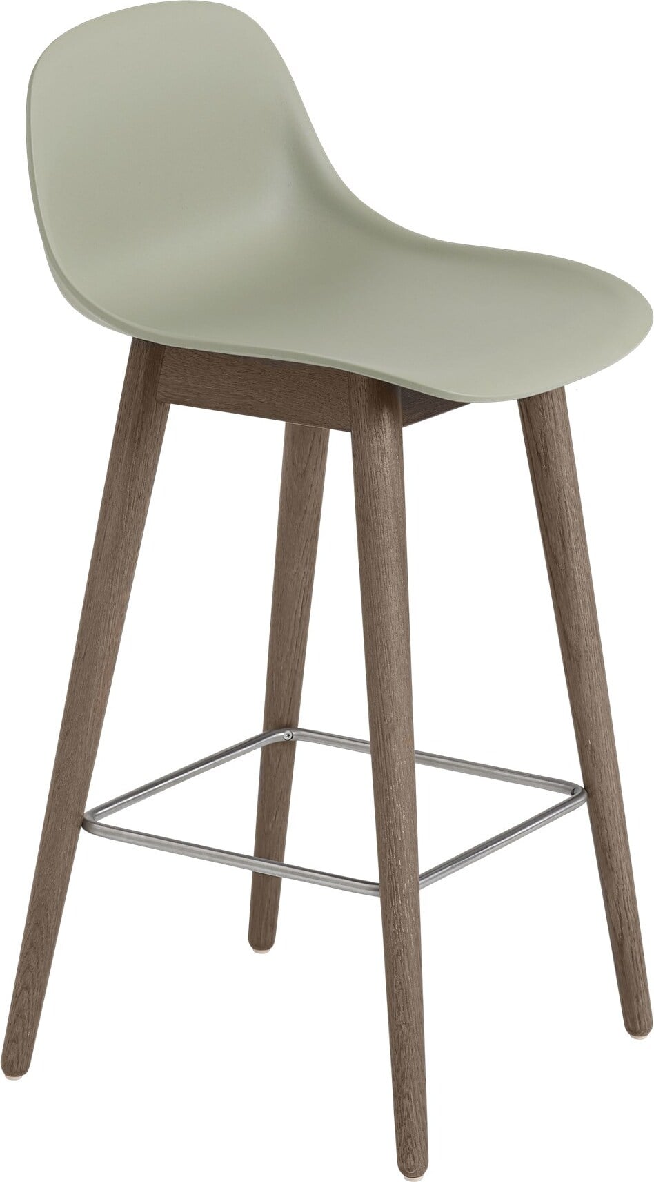 Fiber Hocker 65 cm graugrün mit Rückenlehne auf dunklen Holzbeinen