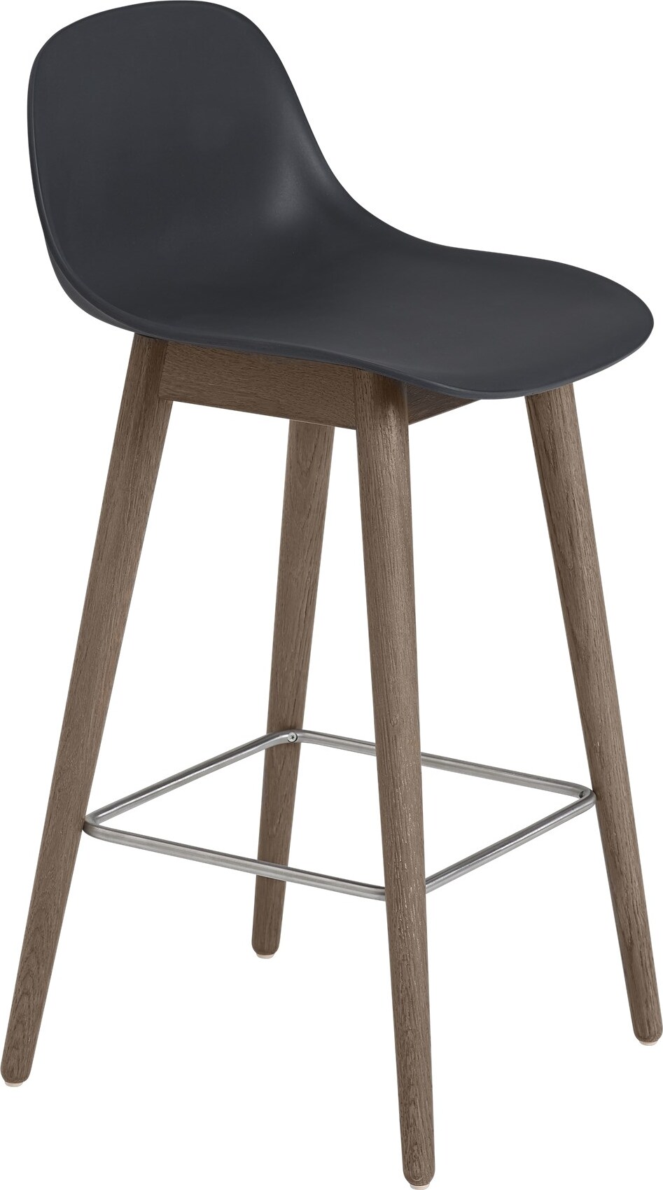 Fiber Hocker 65 cm schwarz mit Rückenlehne auf dunklen Holzbeinen