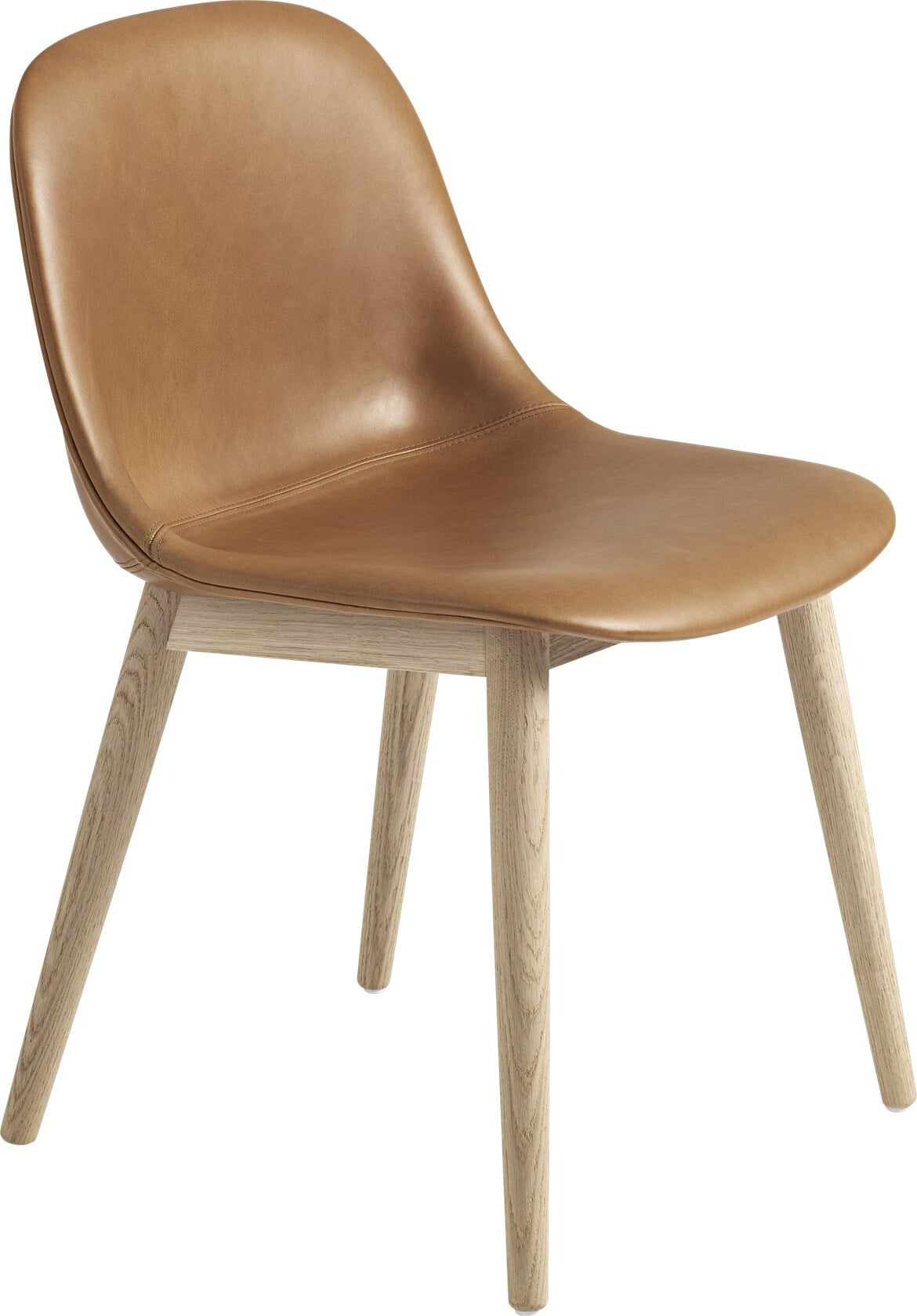 Fiber Refine Leather Cognac Stuhl gepolstert auf Holzbeinen