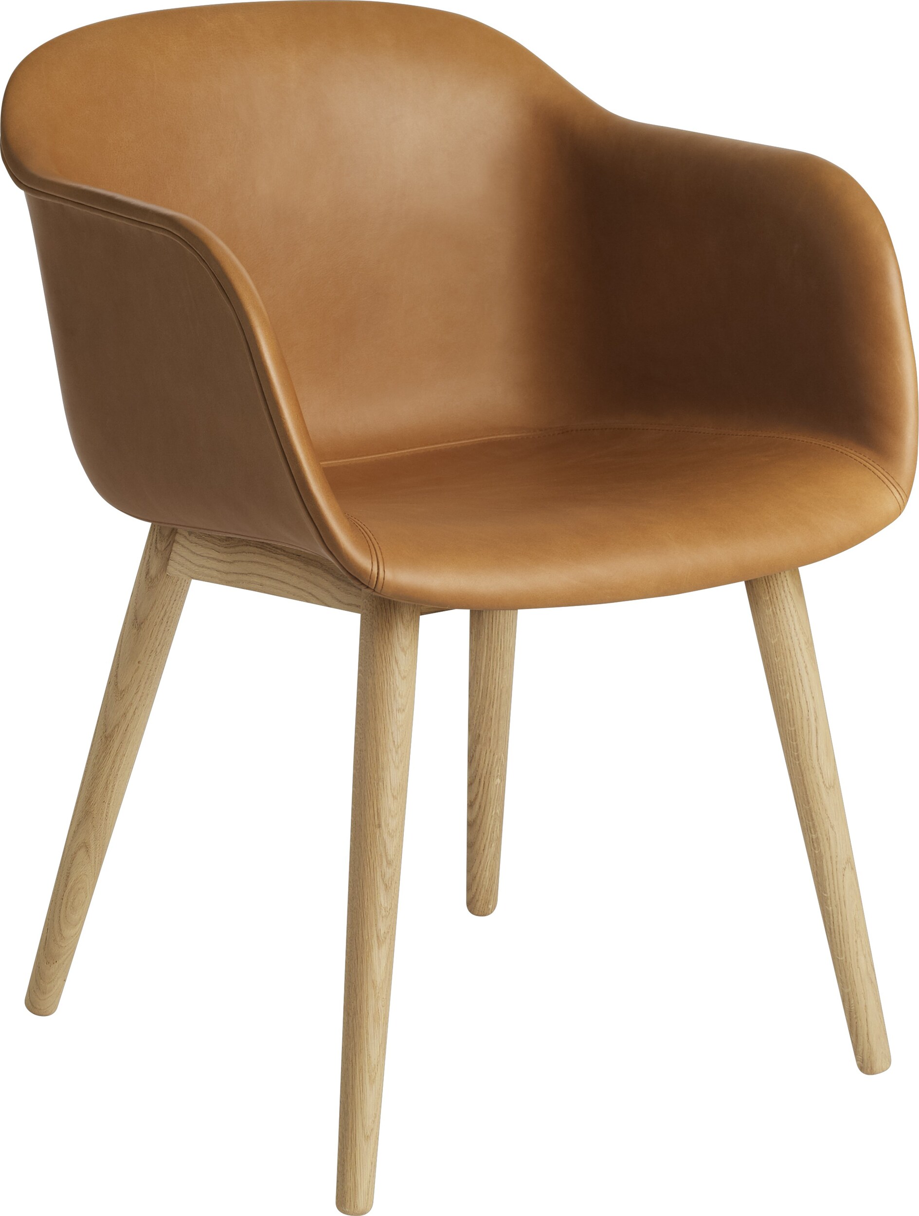 Fiber Sessel Cognacbraun Leder auf Holzbeinen