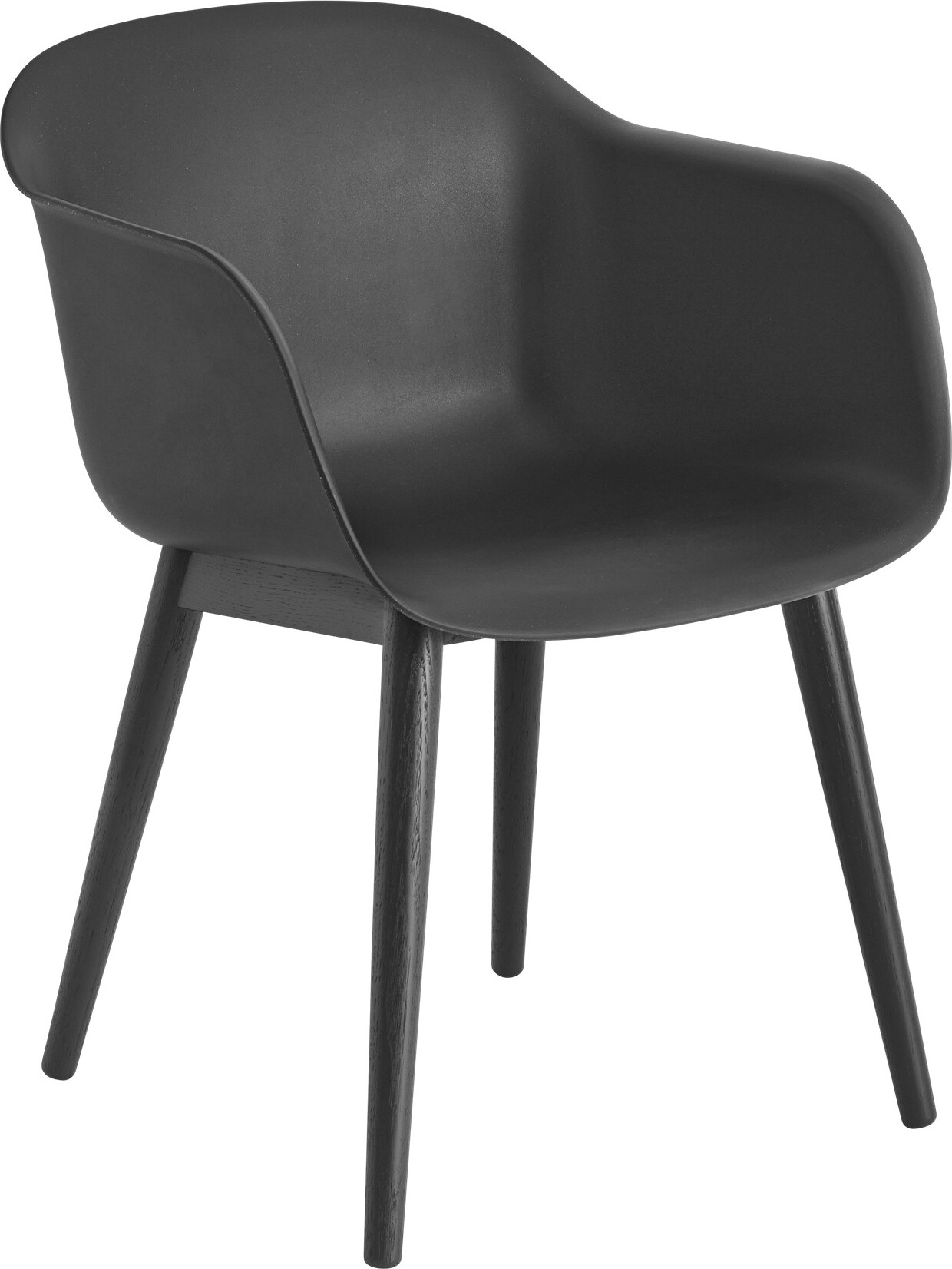 Fiber Sessel schwarz auf Holzbeinen