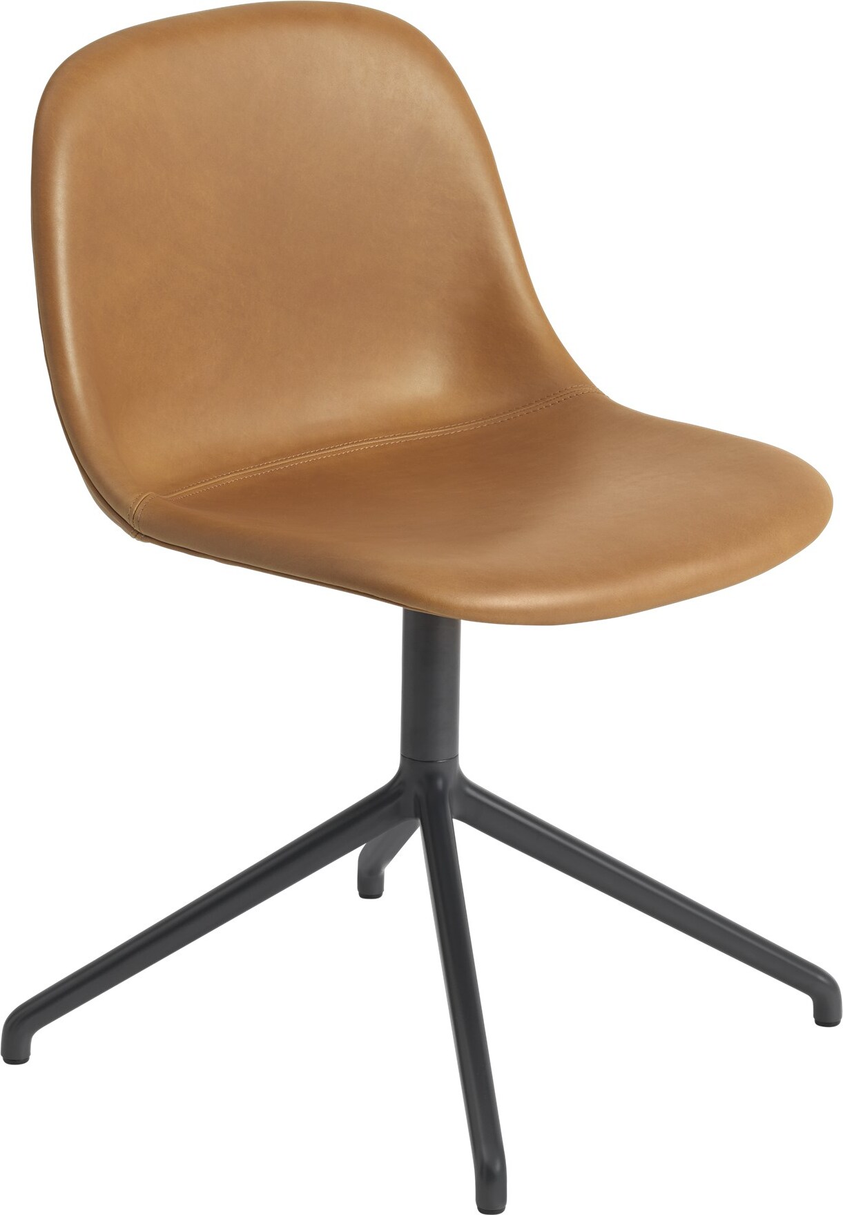 Fiber Swivel Refine Leather Cognac Stuhl gepolstert auf Aluminiumbeinen