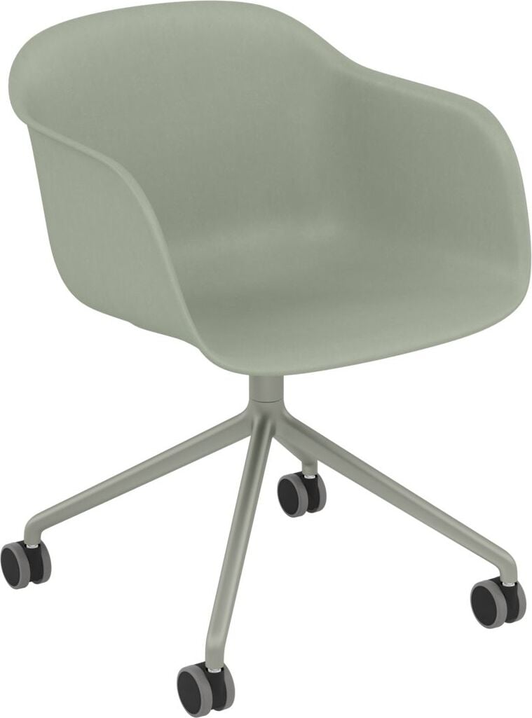 Fiber Swivel Sessel auf Rädern graugrün auf Aluminiumbeinen