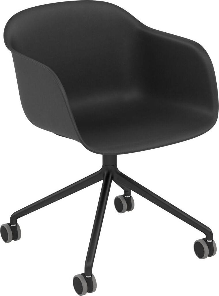 Fiber Swivel Sessel auf Rädern schwarz auf Aluminiumbeinen