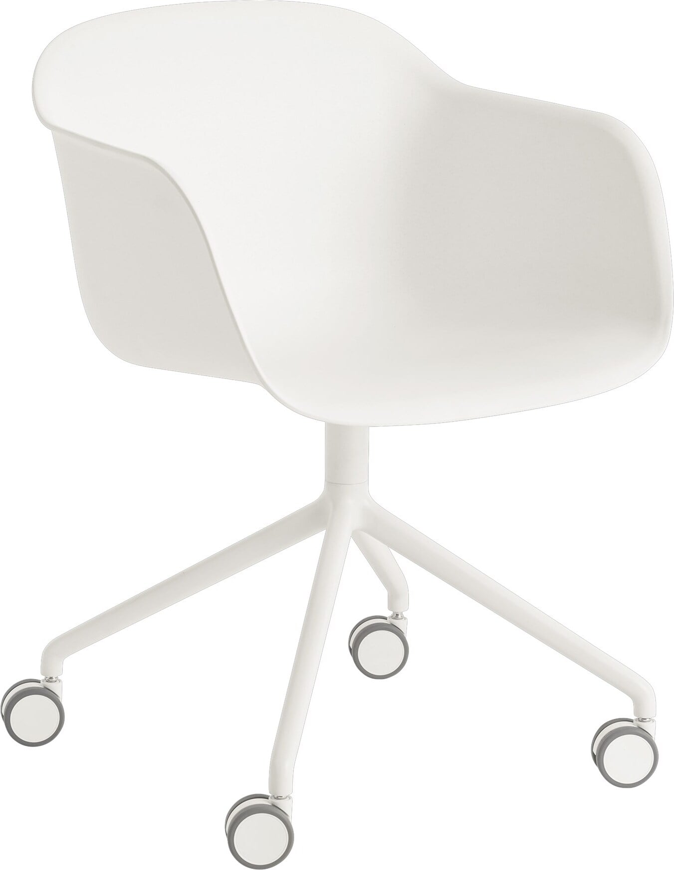Fiber Swivel Sessel auf Rädern weiß auf Aluminiumbeinen