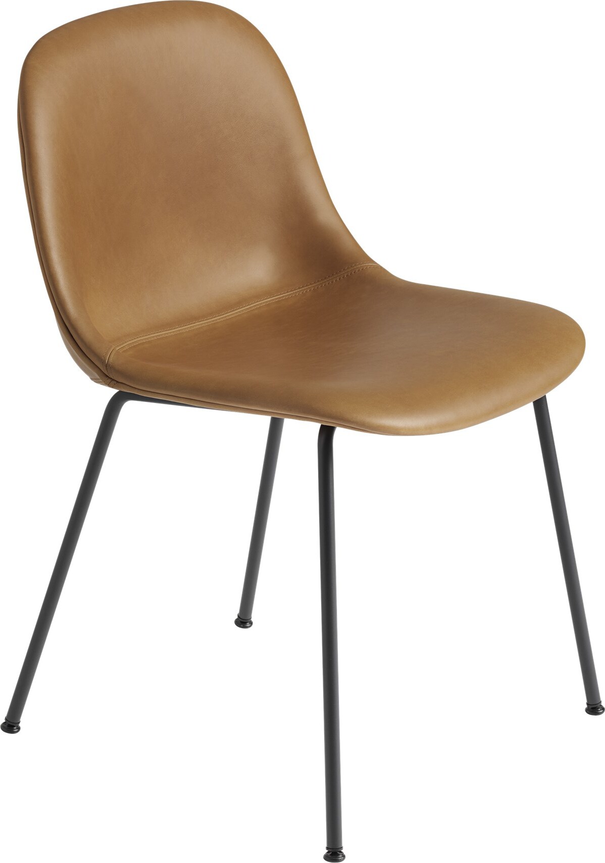 Fiber Tube Refine Leather Cognac Stuhl gepolstert auf Stahlbeinen