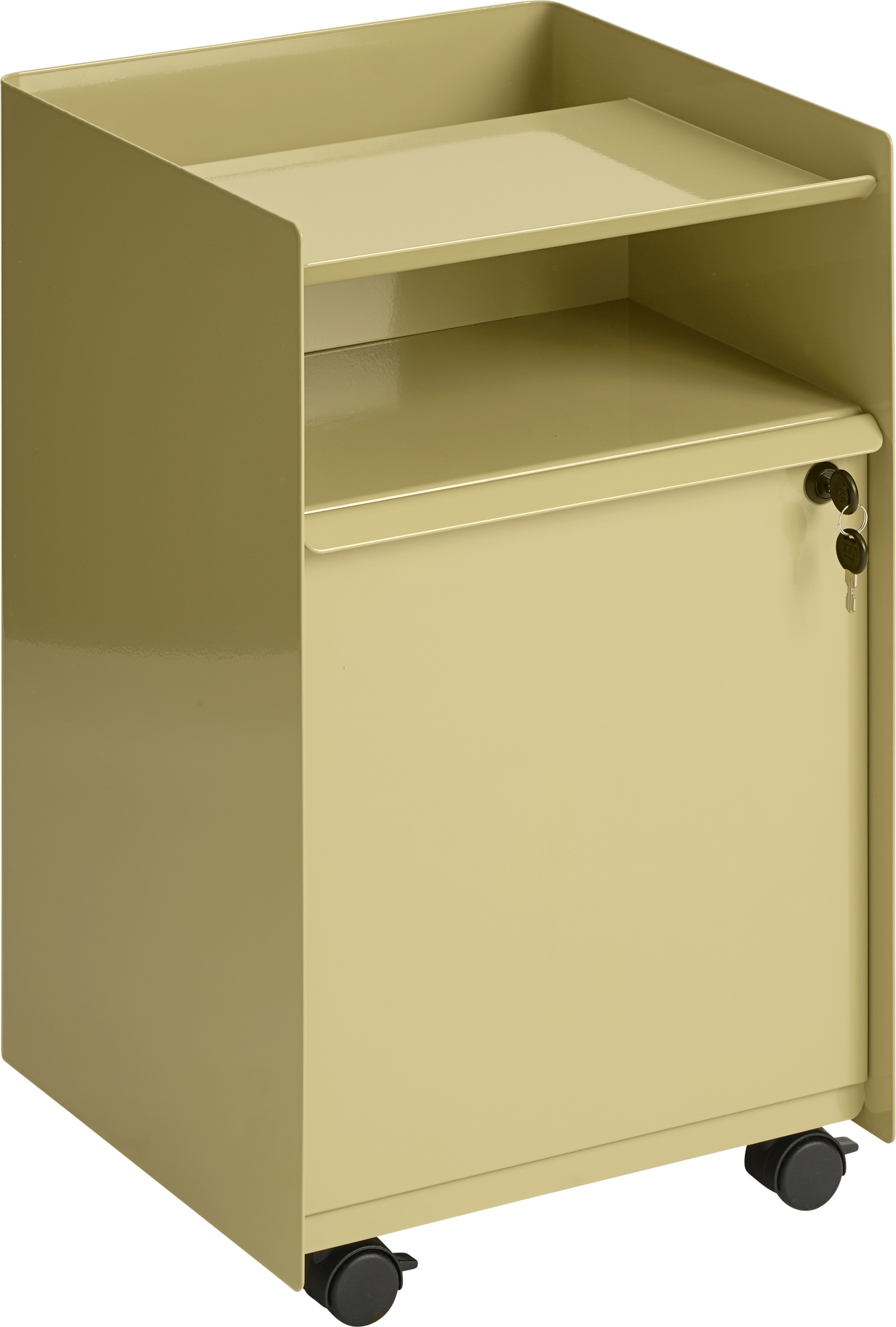 Folded Beistellschrank mit Schublade auf Rollen mit Schlüsselschloss 61,5 cm, beige-grün