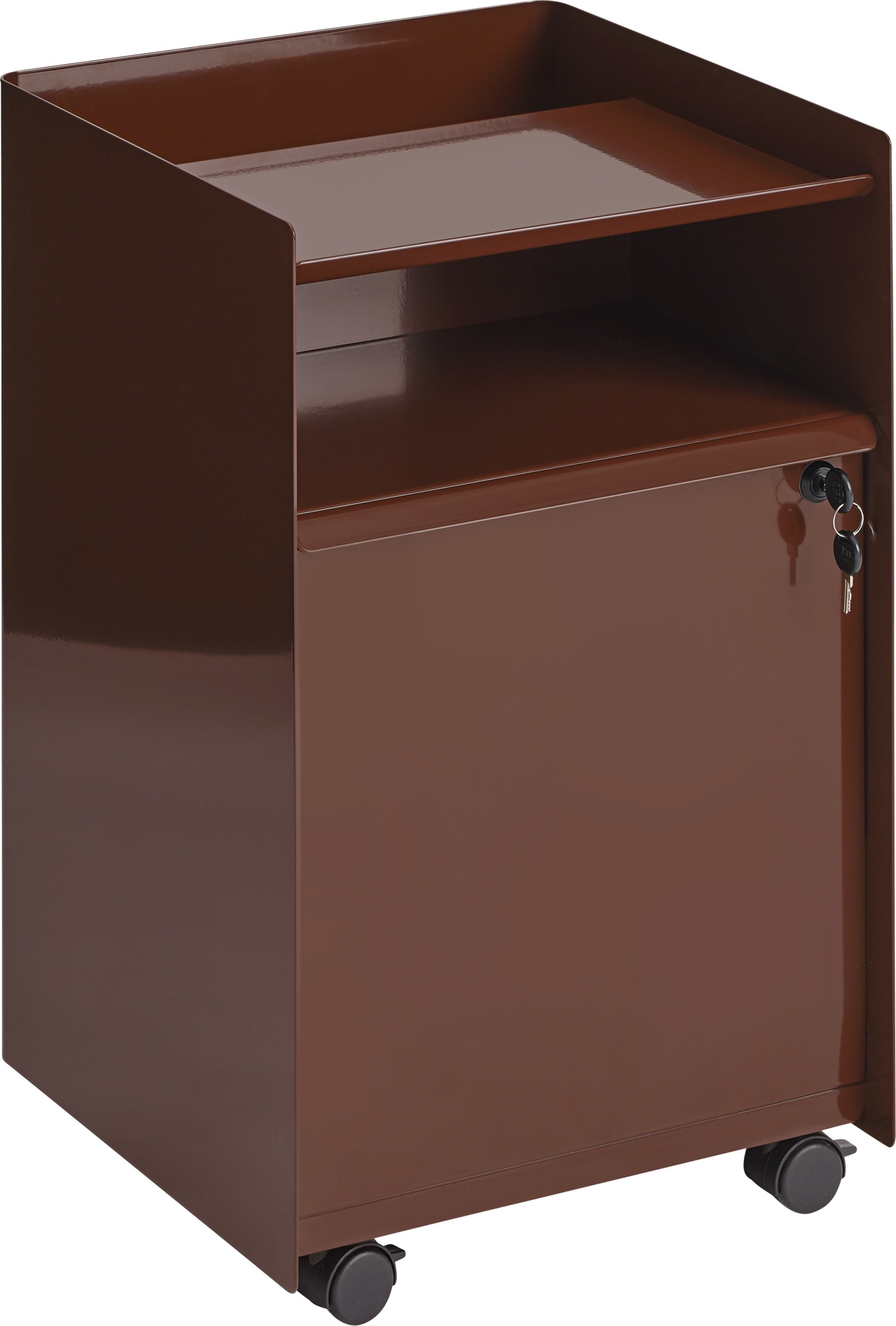 Folded Beistellschrank mit Schublade auf Rollen mit Schlüsselschloss 61,5 cm, dunkelrot