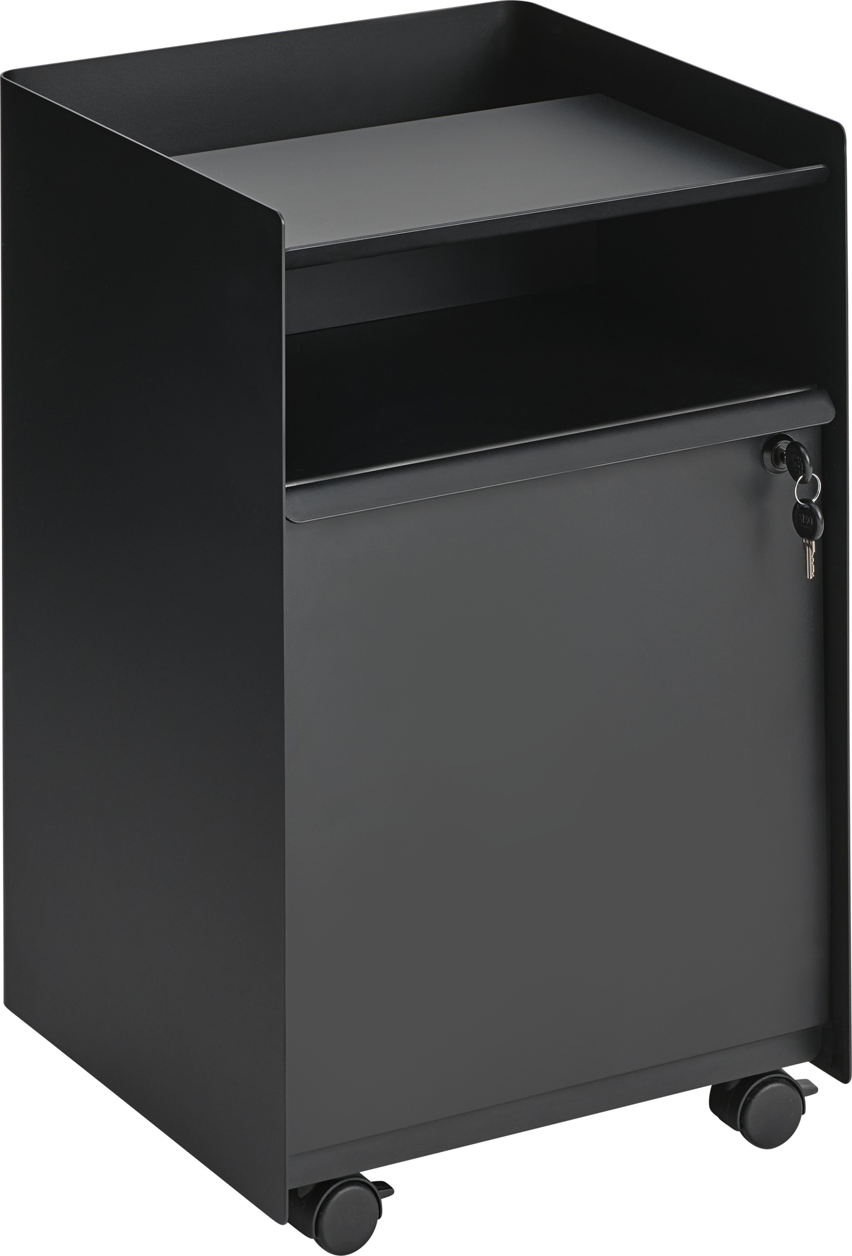 Folded Beistellschrank mit Schublade auf Rollen mit Schlüsselschloss 61,5 cm, schwarz