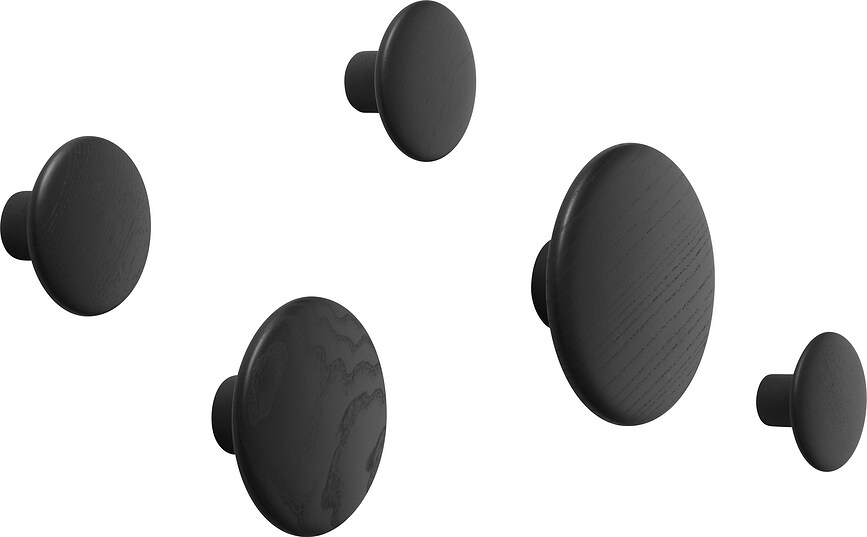 Ganci da parete Dots Wood neri 5 pz.