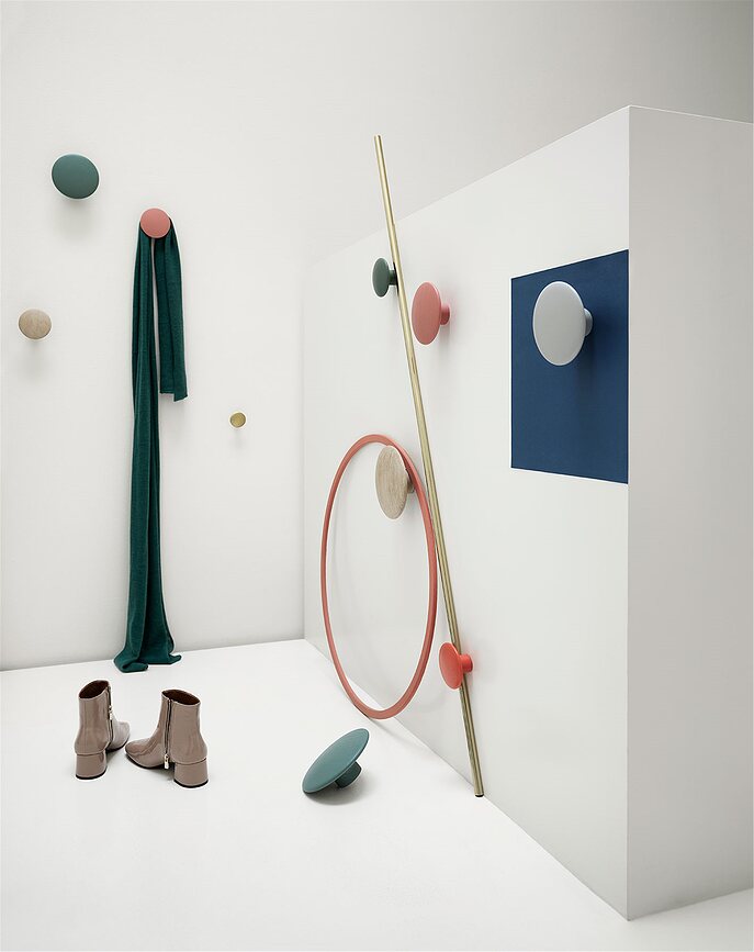 Gancho de pared de madera Dots Wood, 6,5 cm, borgoña