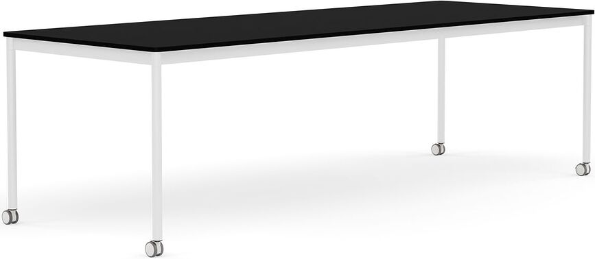 Stôl na kolieskach Base laminovaný ABS biele nohy 90 x 250 cm čierny