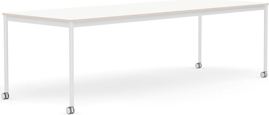 Stôl na kolieskach Base laminovaný biele nohy 90 x 250 cm biely